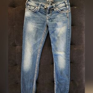 Silver Vintage Y2k Jeans Women's Faded Blue Skinny Jeans W27 L31